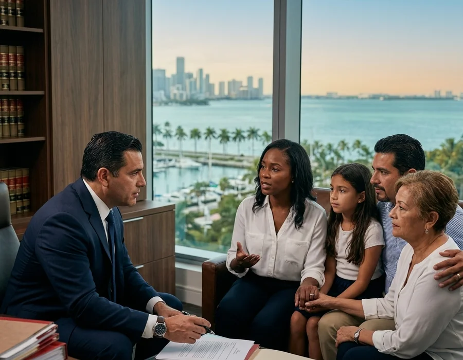 Documentary photograph of a Miami Beach crash report and case file on an attorney's desk.