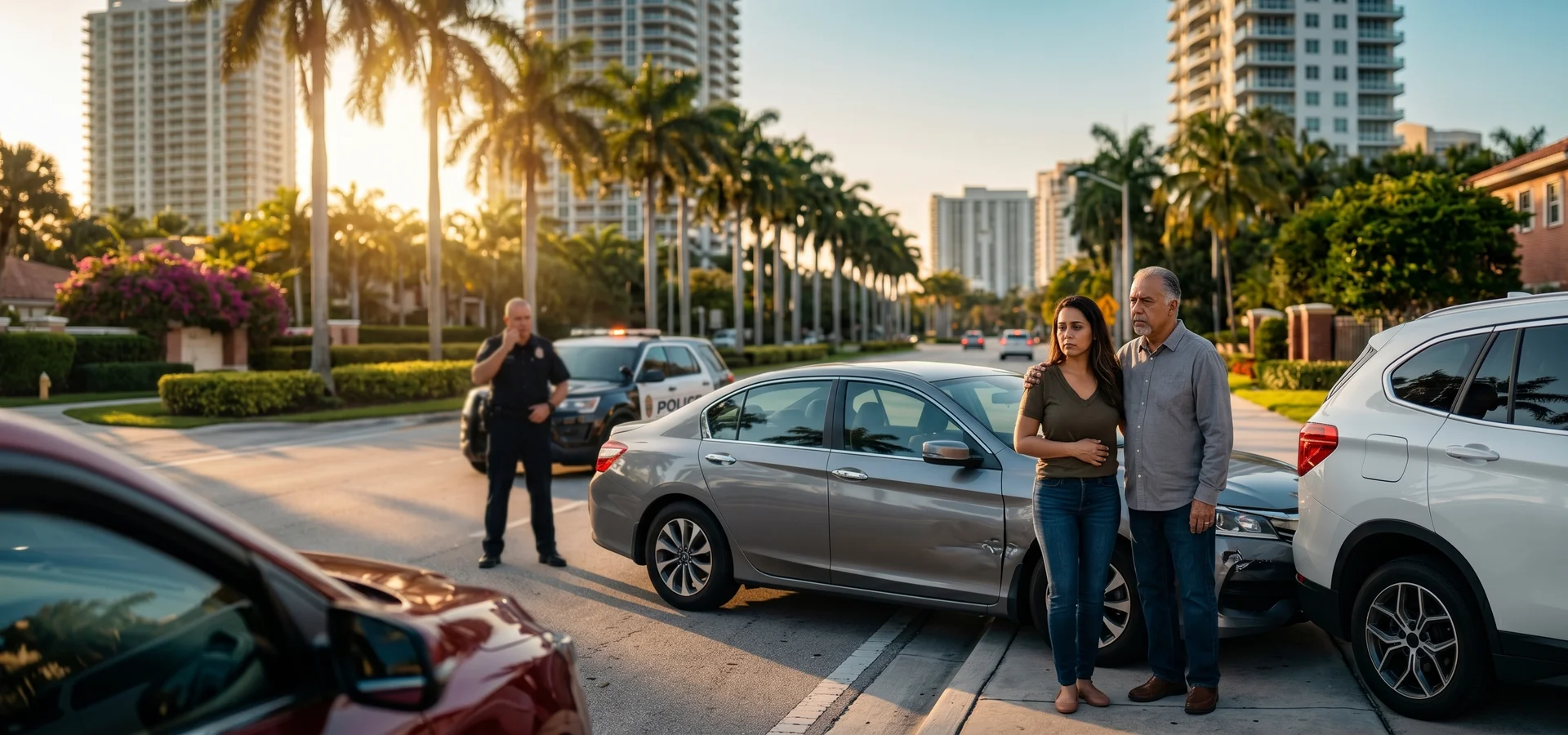 Editorial photograph of Key Biscayne at golden hour, conveying the local context for motorcycle accident lawyer representation.