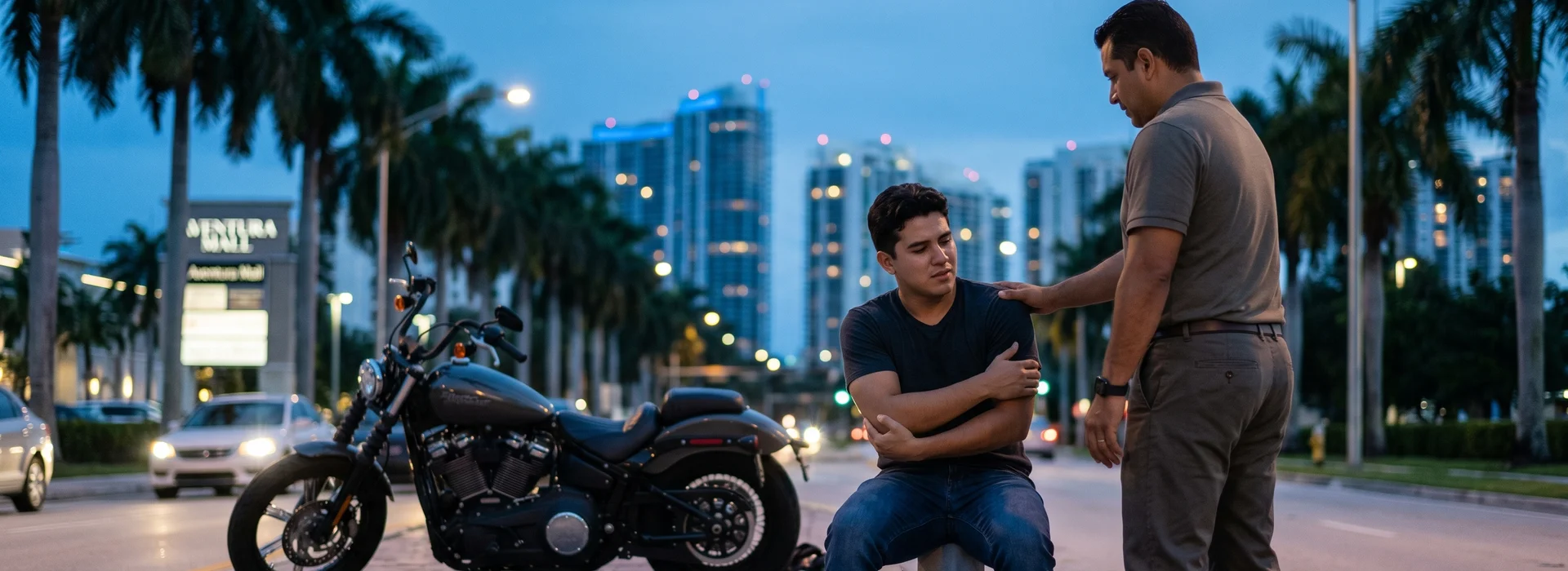Editorial photograph of Miami at golden hour, conveying the local context for construction accident lawyer representation.