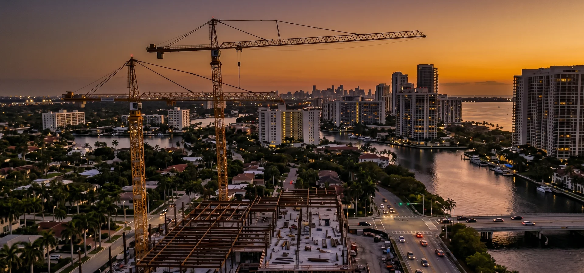 Blue-hour photograph of Miami Beach used as the backdrop for the wrongful death lawyer consultation call to action.