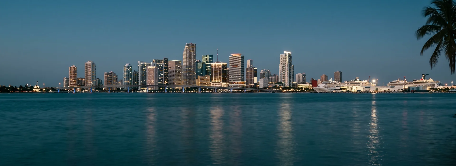 Blue-hour Miami cityscape used as a calm backdrop for the consultation call to action.